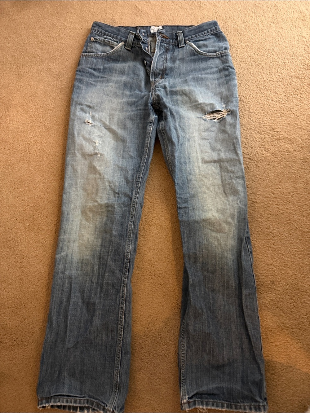 Men's Bootcut Distressed Light Blue Jeans, 30x32